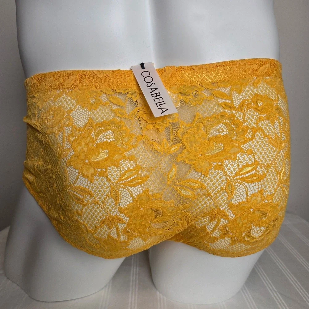 Cosabella Mens‎ Mustard Yellow Floral Lace Briefs Intimate Underwear Sheer